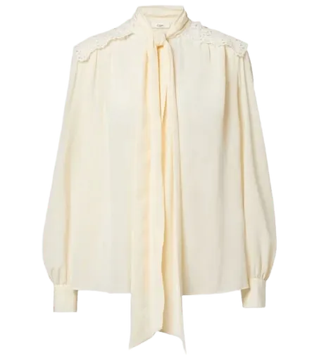 Lace-trimmed silk crêpe de chine blouse