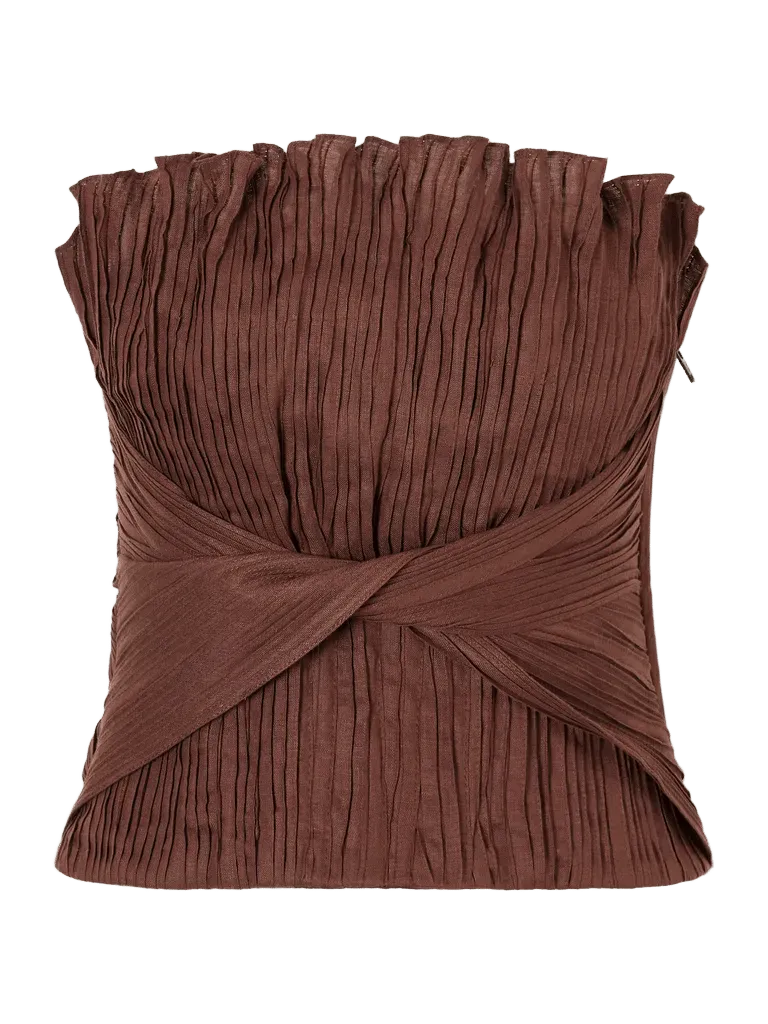 De los Astros pleated twisted linen bustier top