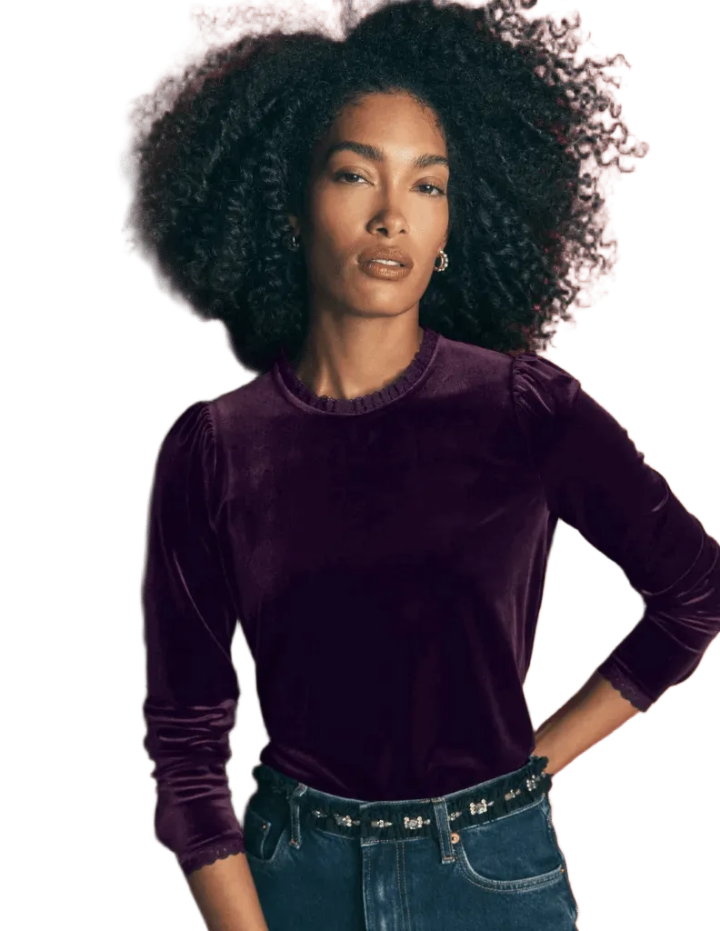 Lace Trim Velvet Top