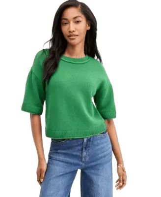 Women's Cotton Short-Sleeve Relaxed Crew Sweater, Macy's Exclusive