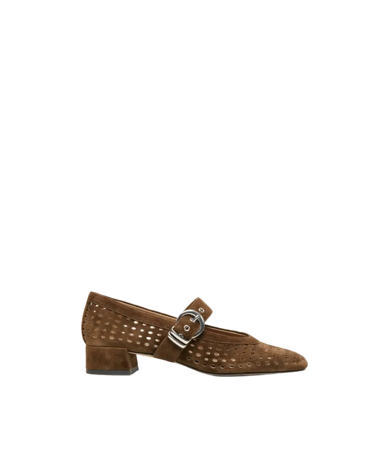 Mikel Mid Heels Chestnut Perforated Suede