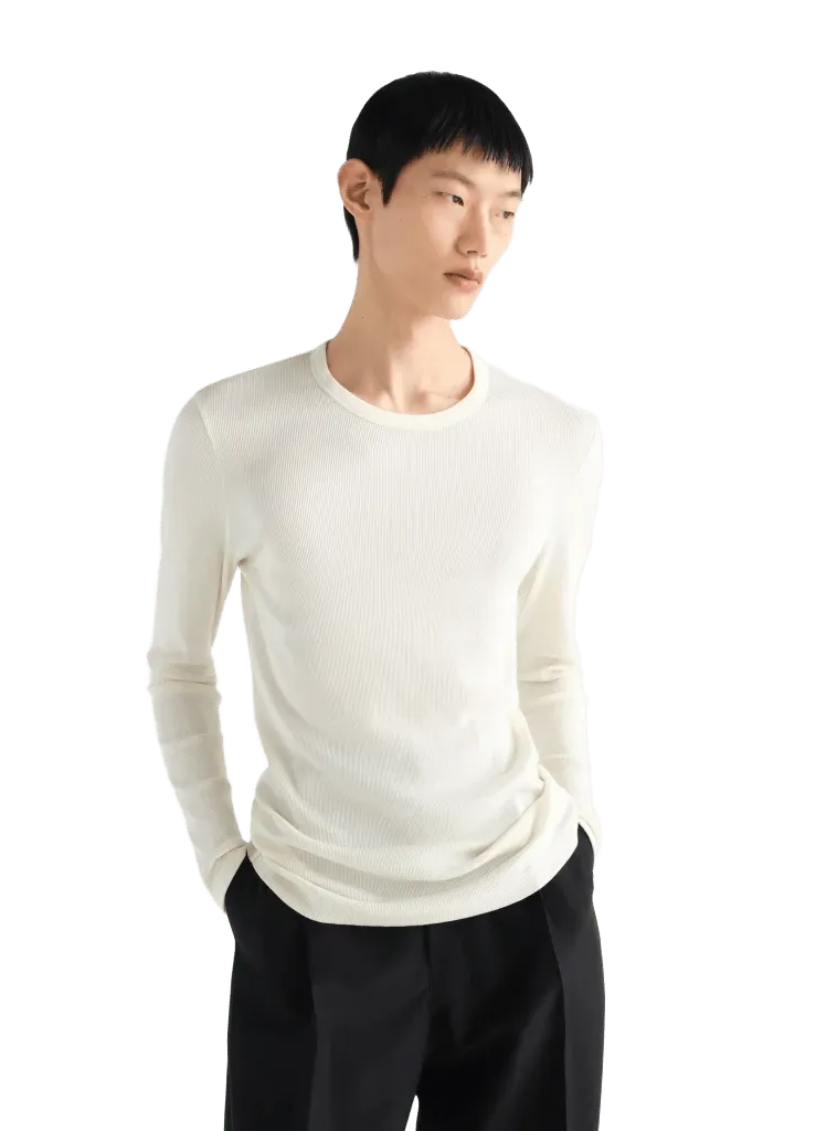 LONG SLEEVE RIBBED TEE IN LARGE RIB JERSEY