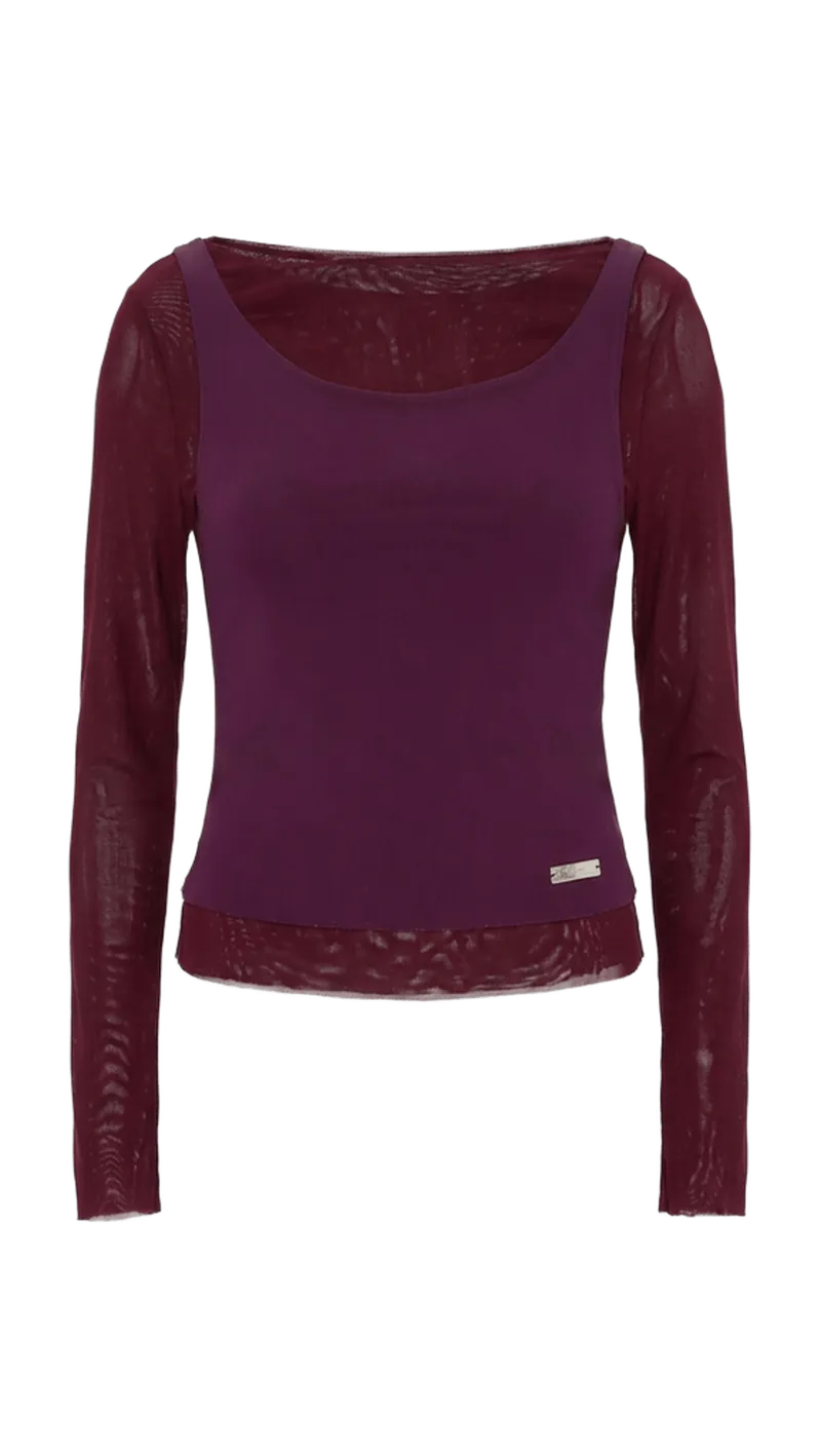 Double Layer Long Sleeve Mesh Top