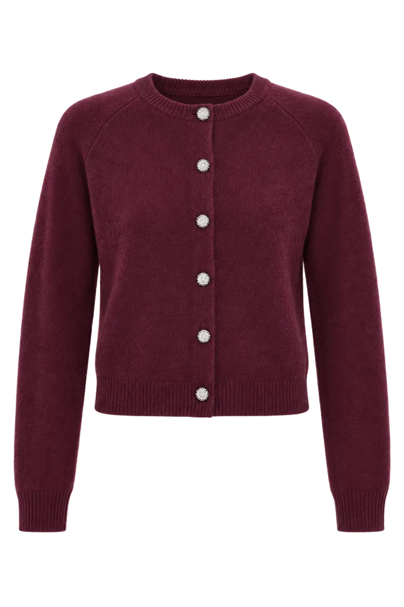 Winetasting Cashmere Embellished Button Lillian Cardigan