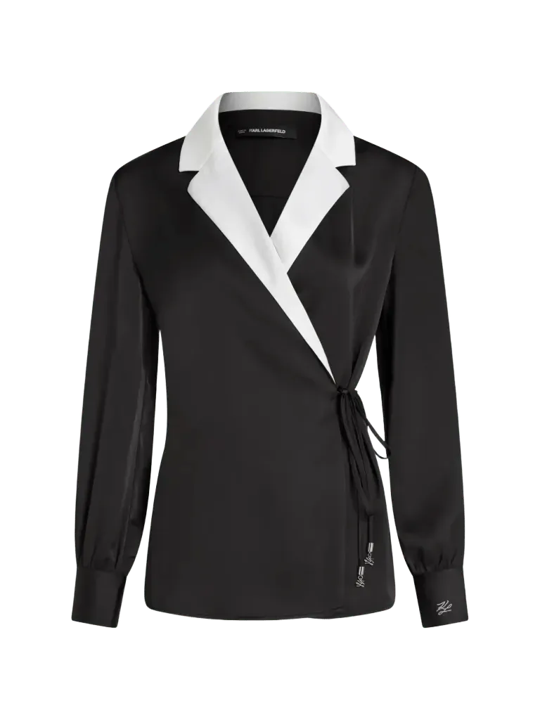 Karl Lagerfeld satin-finish wrap blouse