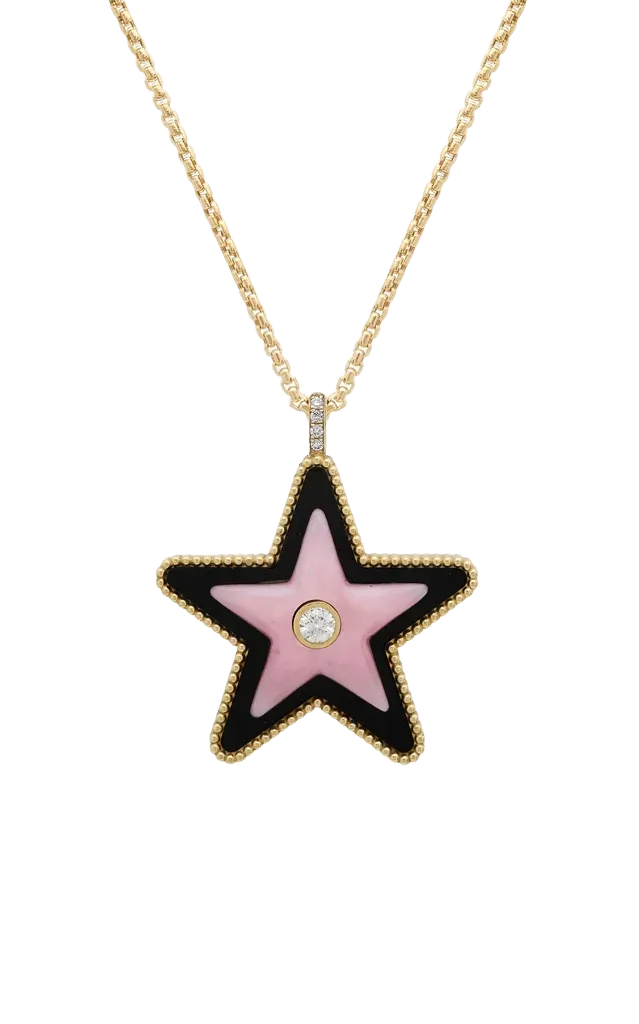 Mega Star Power Onyx and Pink Opal and Diamond Necklace