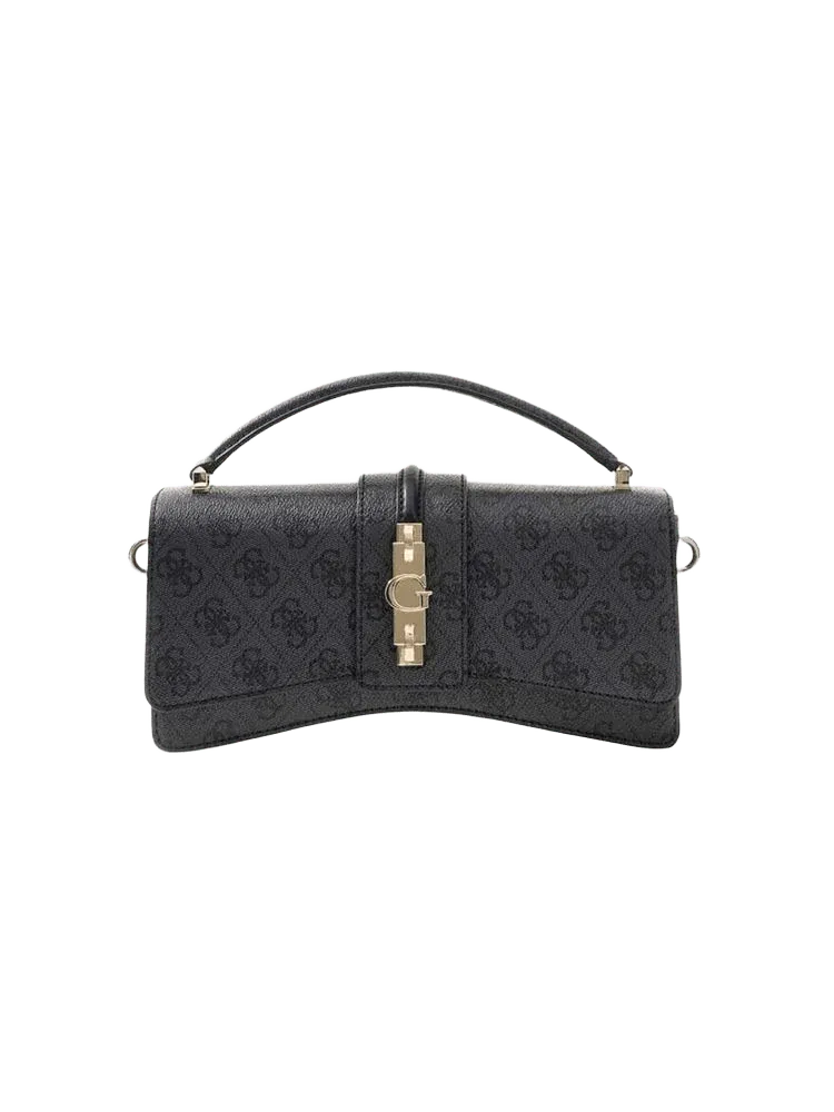Guess Logo-Embossed Polyurethane Top Handle Bag — Black