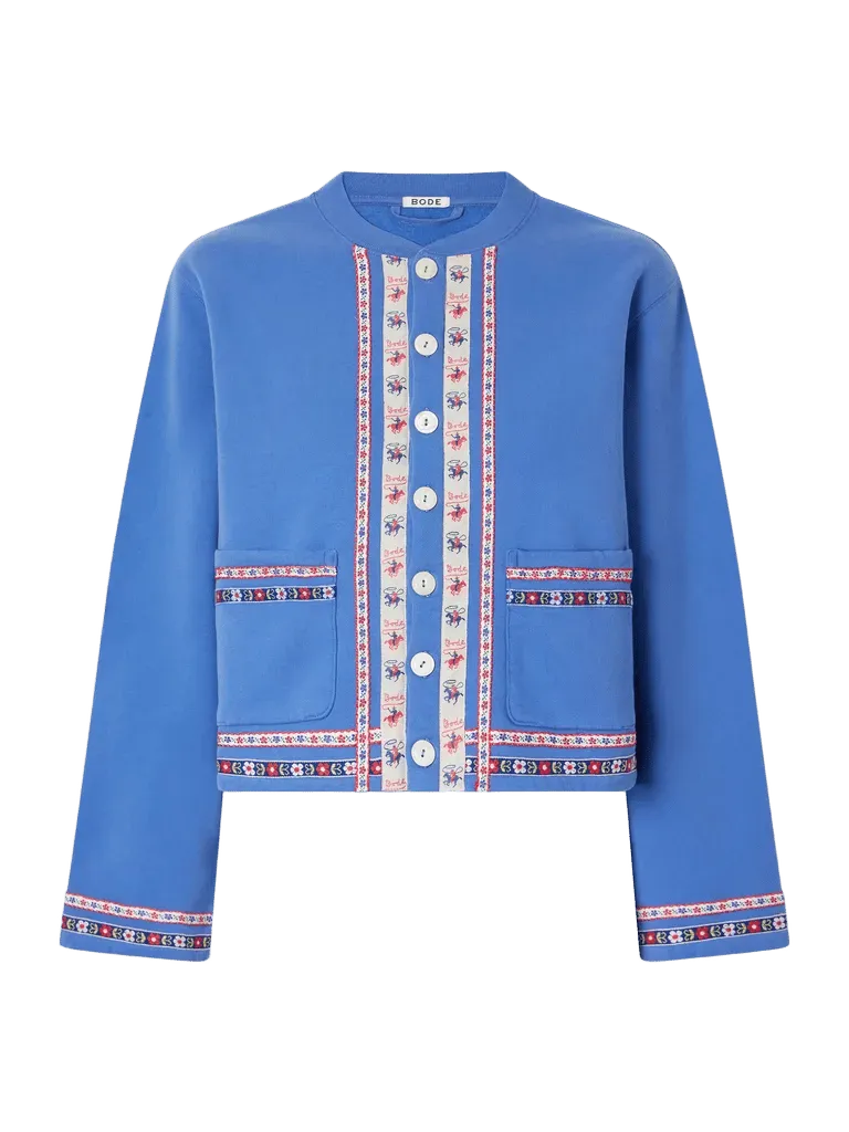 Jacquard-trimmed cotton-jersey cardigan