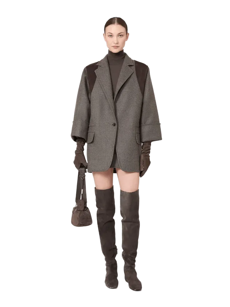 Oversized double wool jacket - BROWN GREY