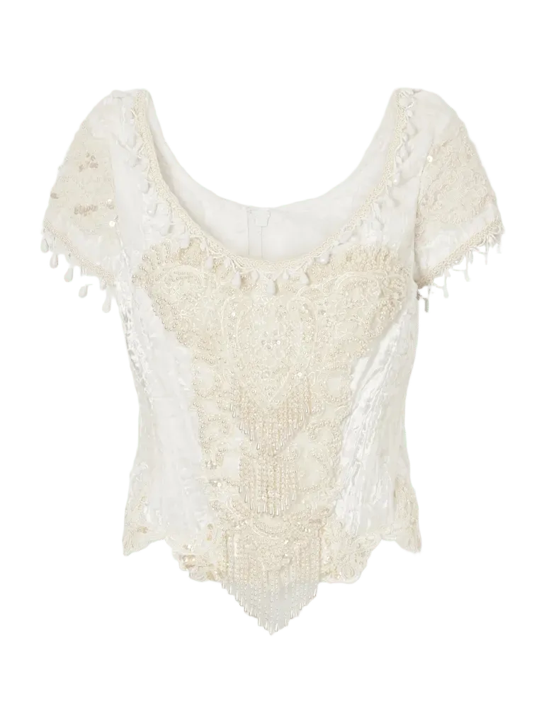 Bead-embellished velvet corset top