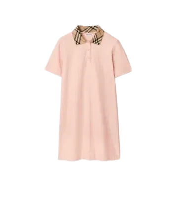 Check Collar Cotton Polo Shirt Dress in Posy pink