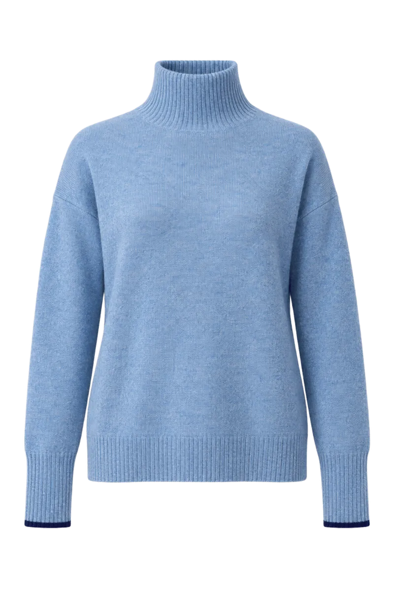 Sea Blue Solid Dina Cashmere Turtleneck