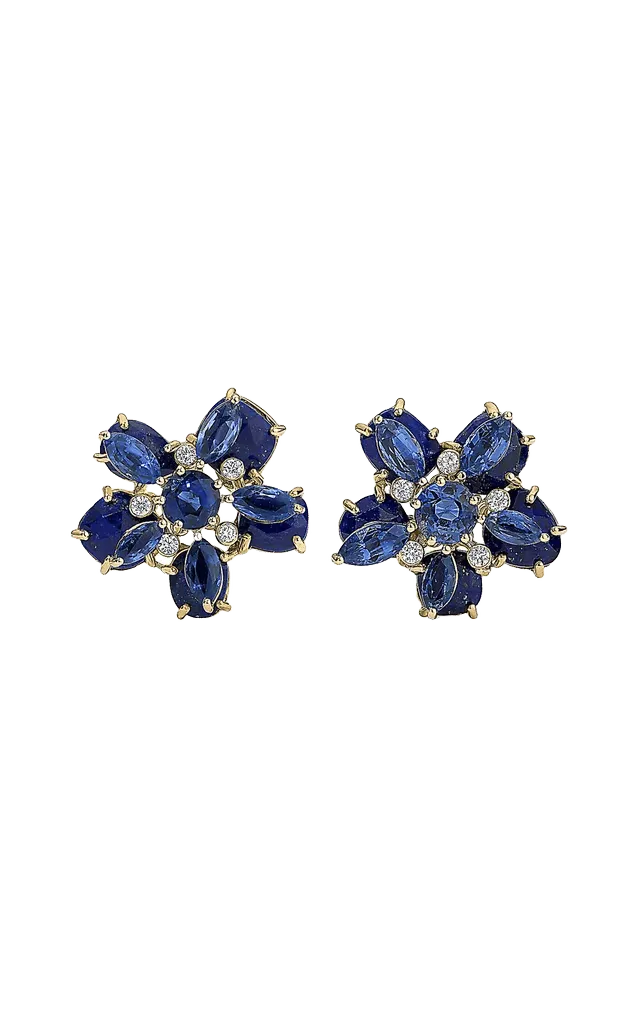 Blue Petal 14K Yellow Gold Multi-Stone Stud Earrings