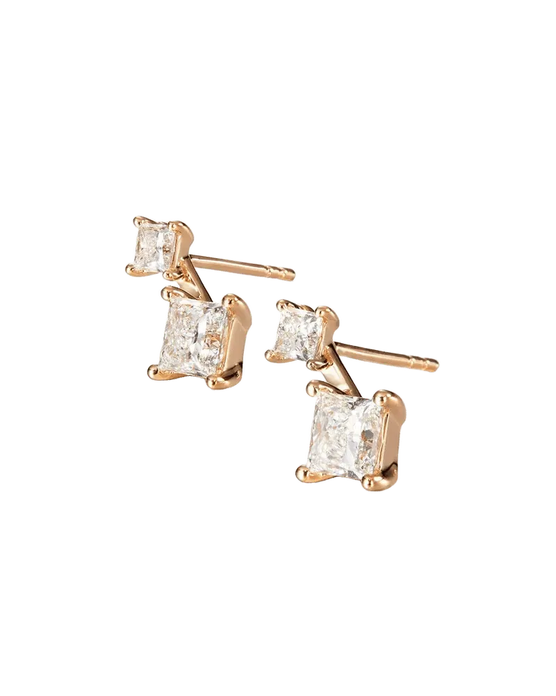 14K Princess Cut Double Diamond Drop Earrings
