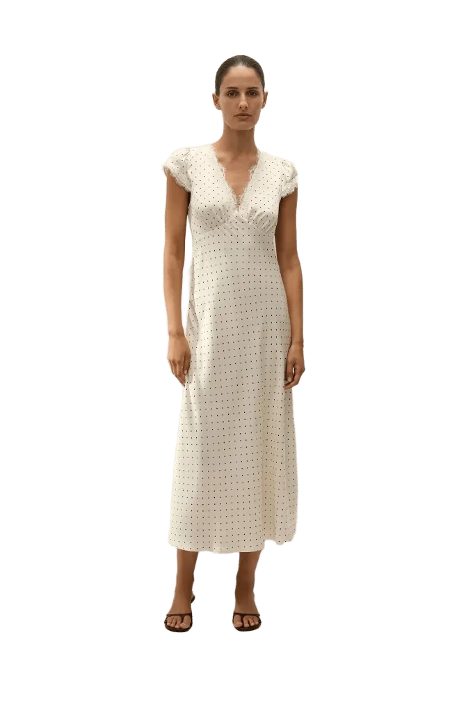 Mina Midi Dress Polka Dot Antique White