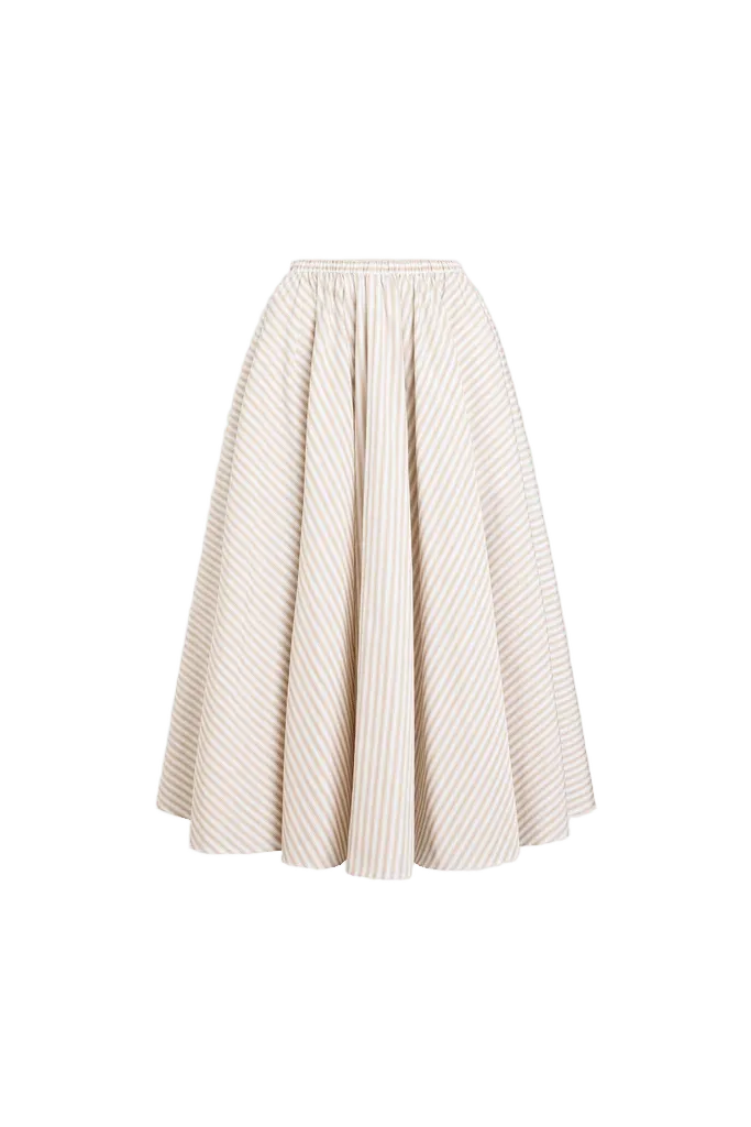 Recycled Faille Elasticated Waist Striped Midi Skirt