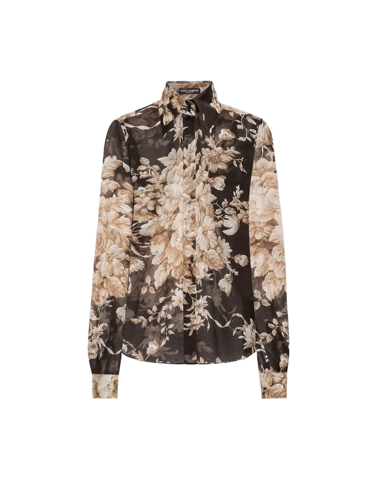 Rose-print chiffon shirt
