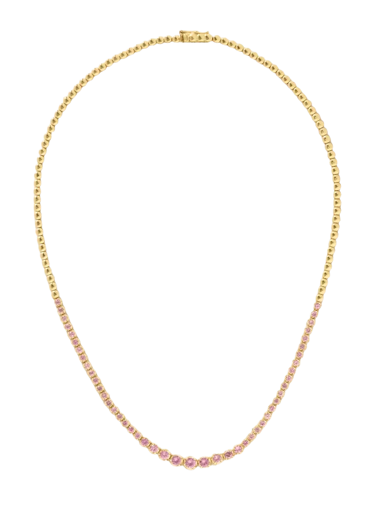 Small 18-karat gold pink sapphire tennis necklace - pink - One Size