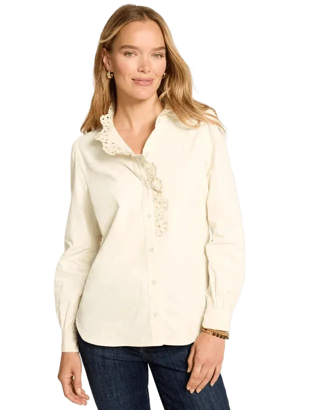 Corduroy Embroidered Ruffle Top