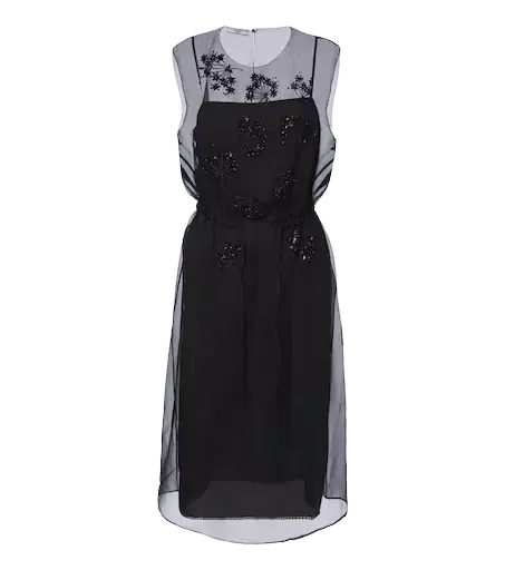 Floral-appliqué silk midi dress