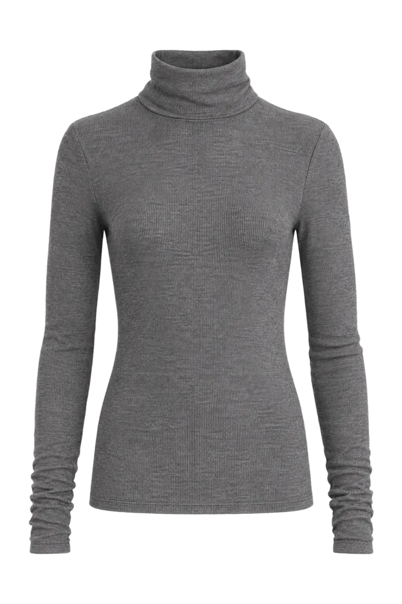 Gray Lightweight Ribbed Topanga Turtleneck