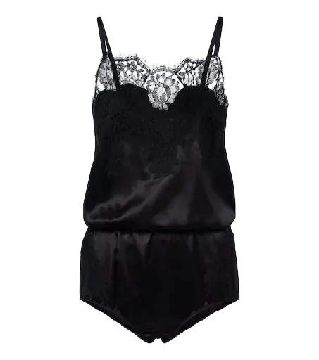 Lace-trimmed silk and cotton-blend romper