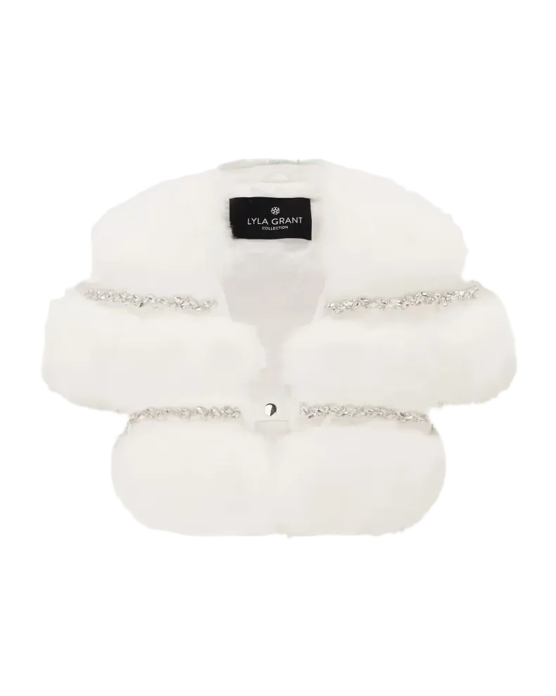 Faux-Fur Fox Rhinestoned Bolero With Short Sleeves