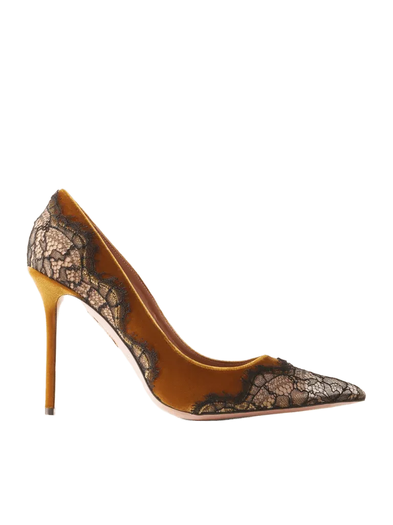 Meadow 105 lace-trimmed velvet pumps