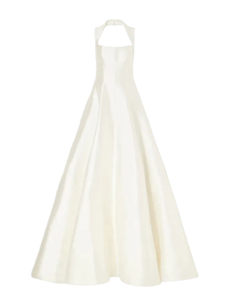 Liz halterneck beaded wool and silk-blend twill bustier gown