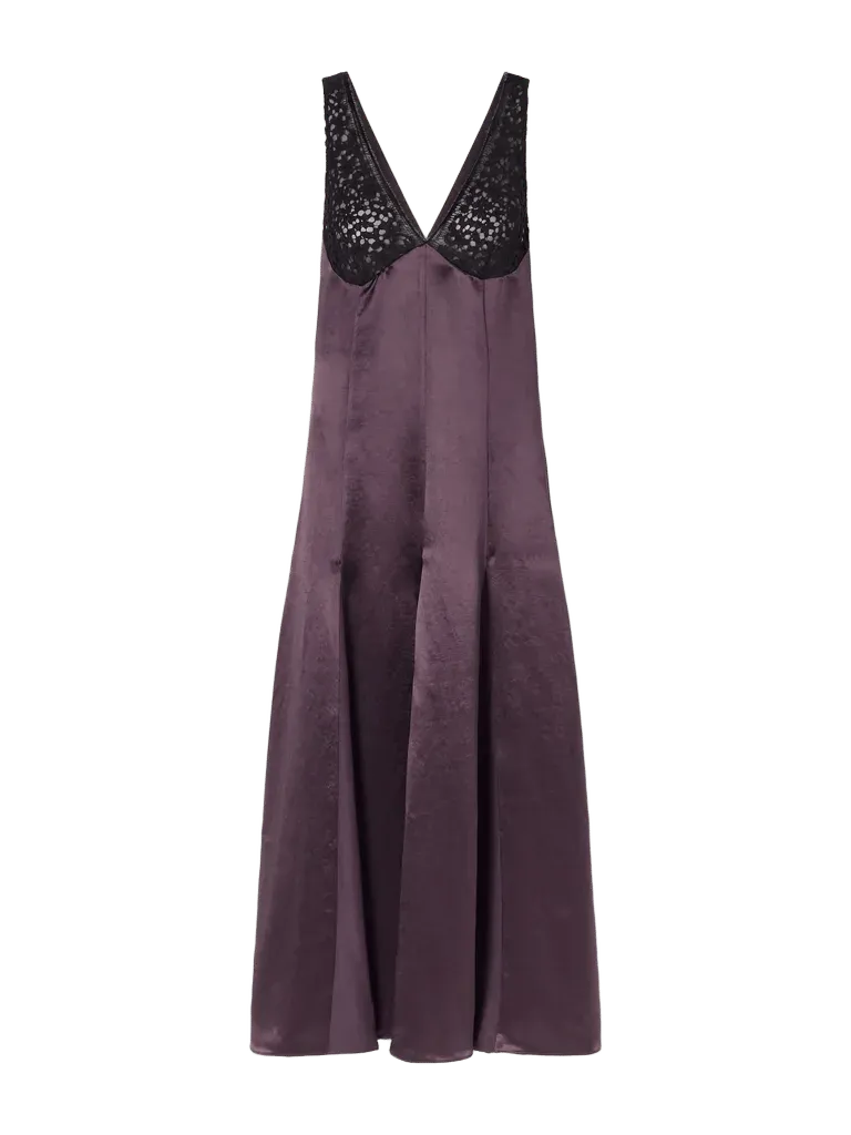Lace-trimmed satin midi dress
