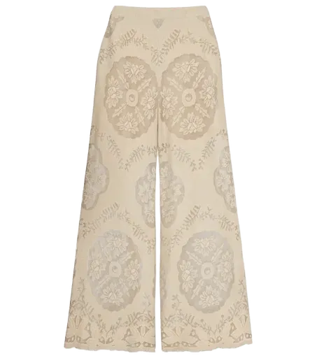 Embroidered cotton-blend wide-leg pants