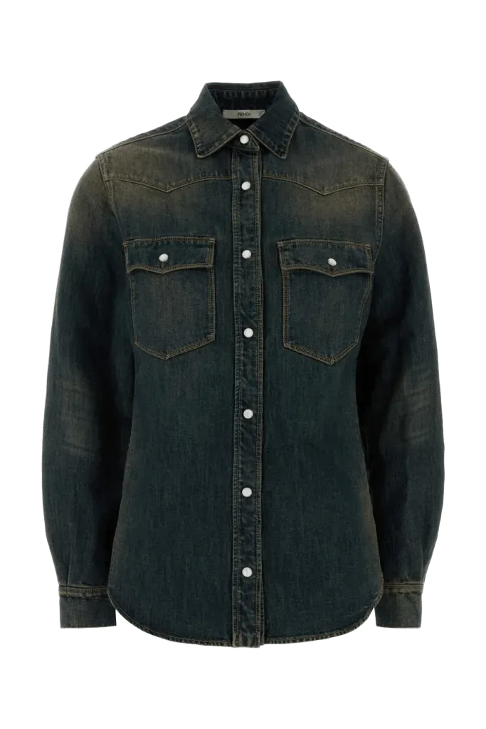 Fendi Cotton Abaca Denim Shirt — Blue