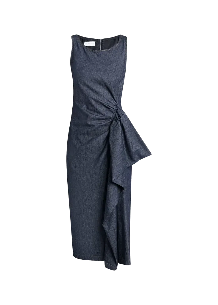 Dropps Denim Ruffle Sleeveless Midi Dress