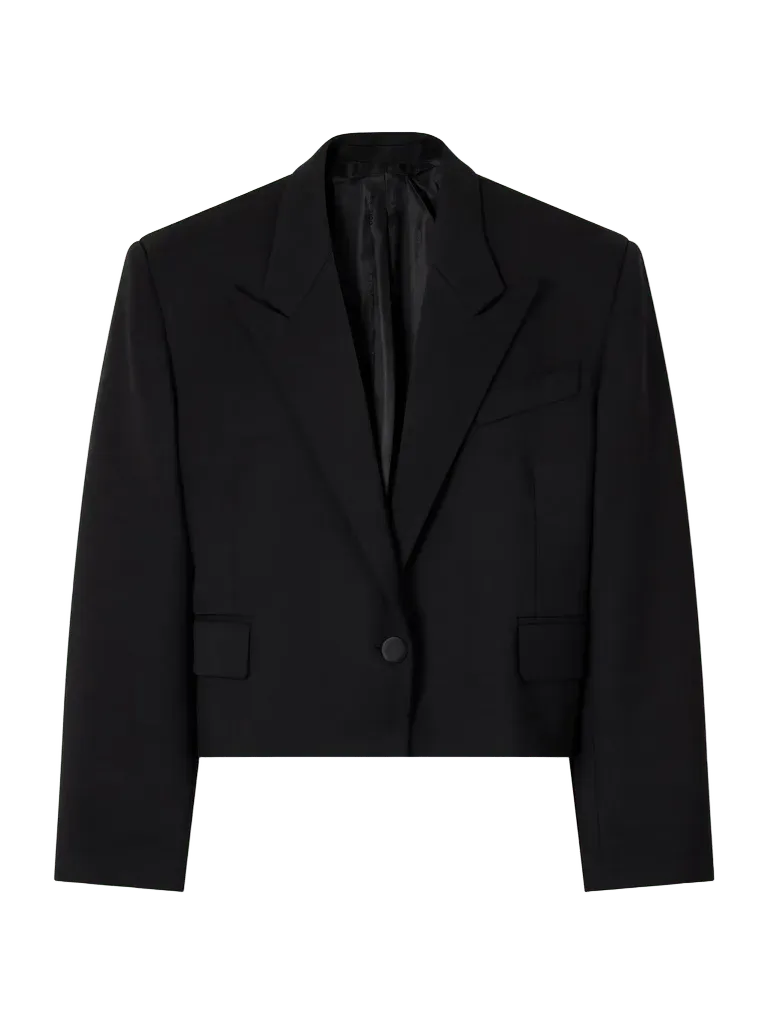 Cropped darted wool-blend gabardine blazer