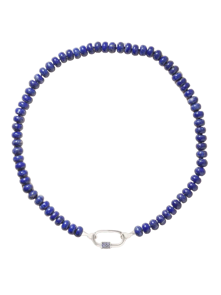 Rondelle Strand + Stoned Medium Lock 14-karat white gold, sapphire and turquoise necklace