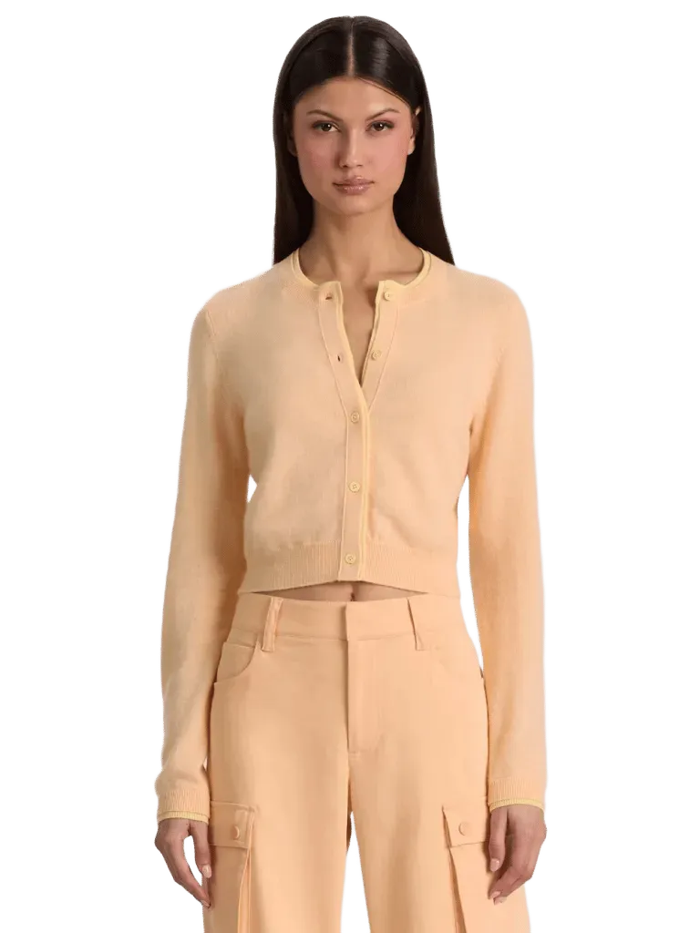 DOLLIE TWO TONE CASHMERE CARDIGAN - LIGHT PEACH/BUTTER