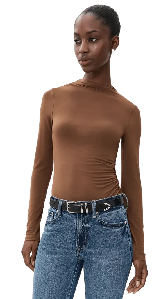 Nathalia Long Sleeve Draped Mock Neck Tee