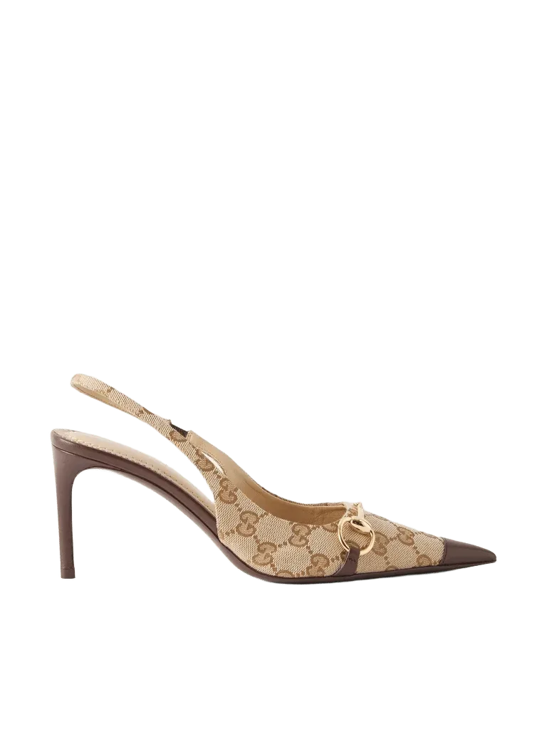 Donna 80 Horsebit-detailed leather-trimmed GG Supreme canvas-jacquard pumps