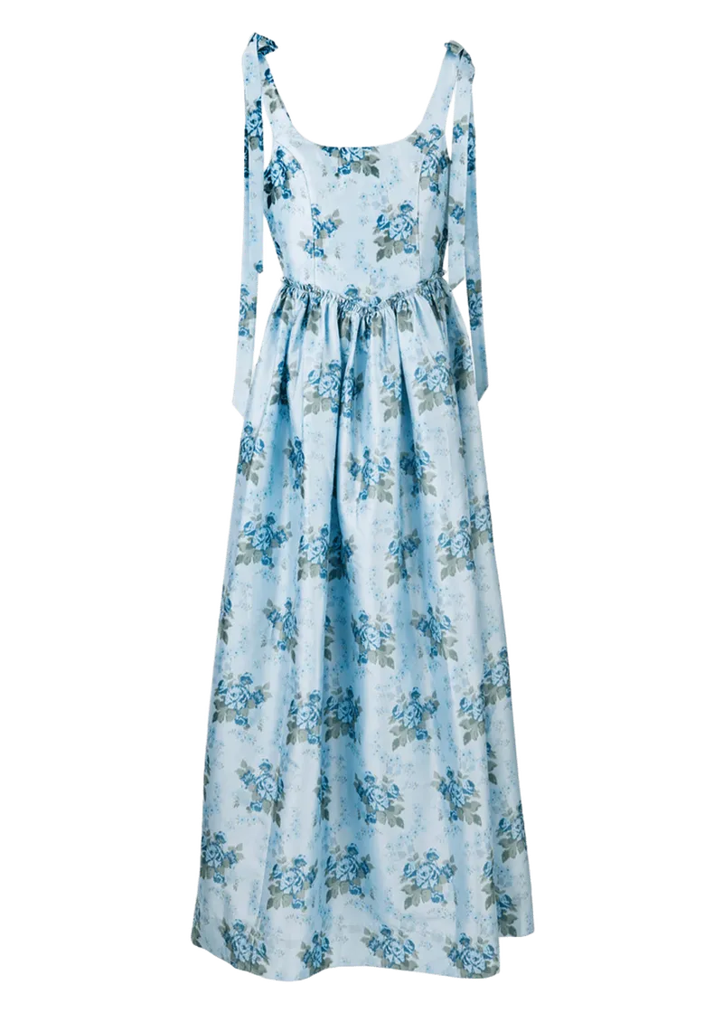 OTM Exclusive: The Marie Dress in Blue Floral Brocade