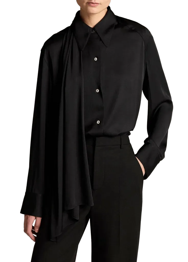 Silk-Blend Draped Scarf-Tie Button-Front Shirt