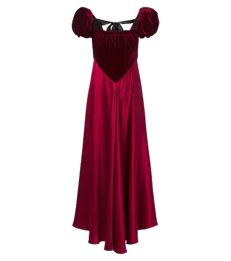 Silk satin and velvet midi dress