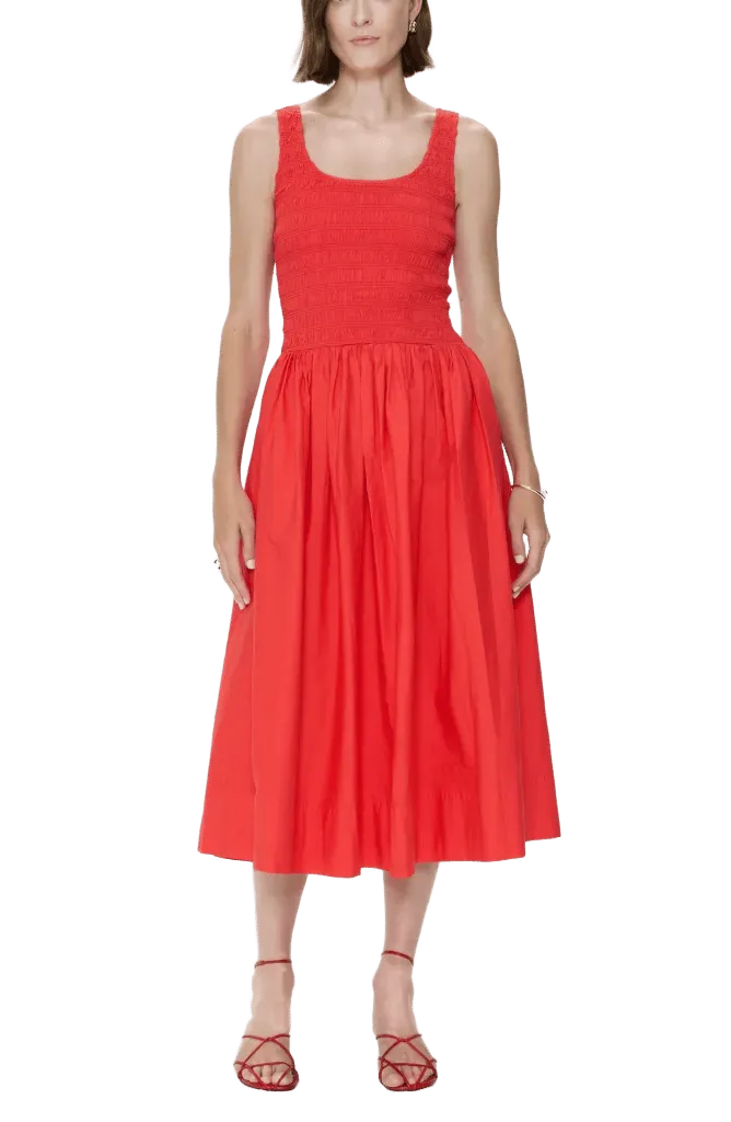 Alessia Smocked Drop-Waist Stretch Cotton Midi Dress