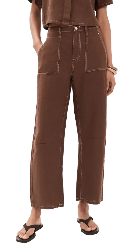 Mid Rise Linen Utility Barrel Pants