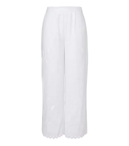 Albatre embroidered linen wide-leg pants
