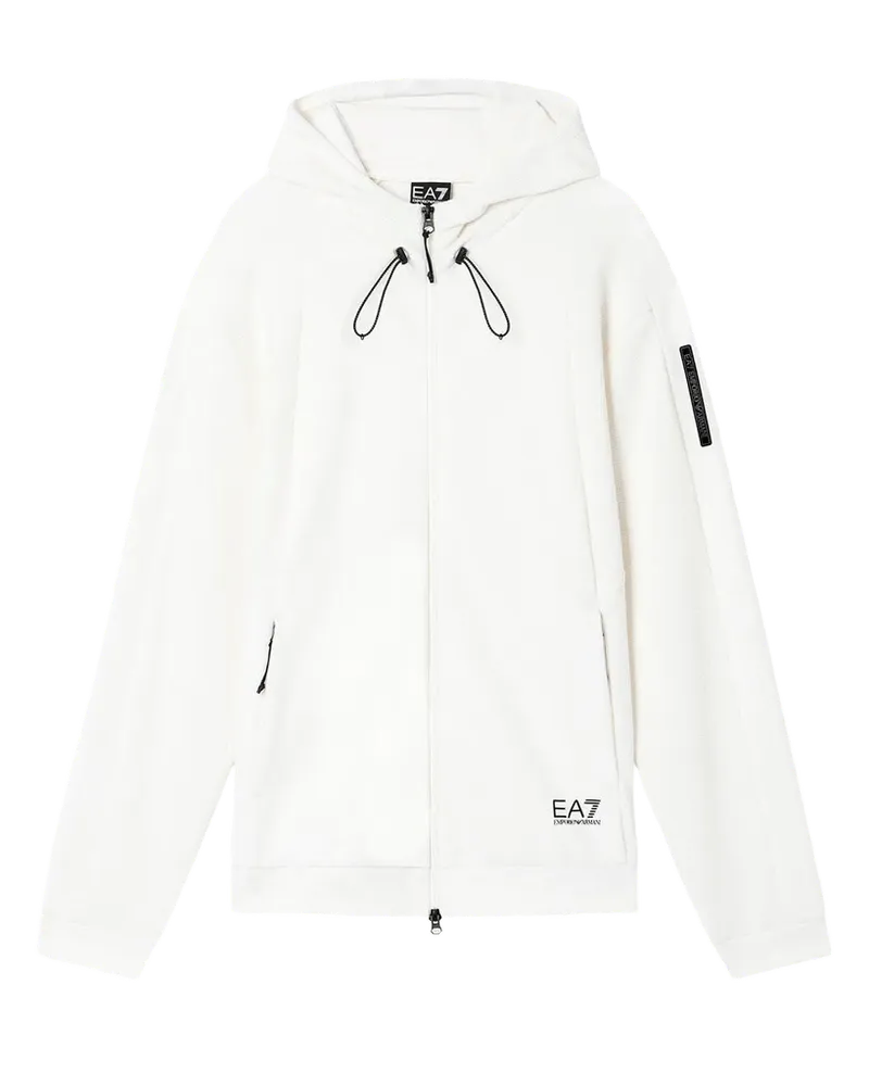EA7 Cotton-Blend Zip Hoodie Hoodie — White