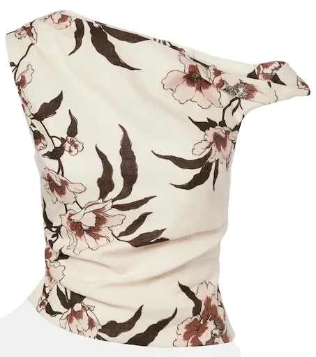 Floral asymmetric linen top
