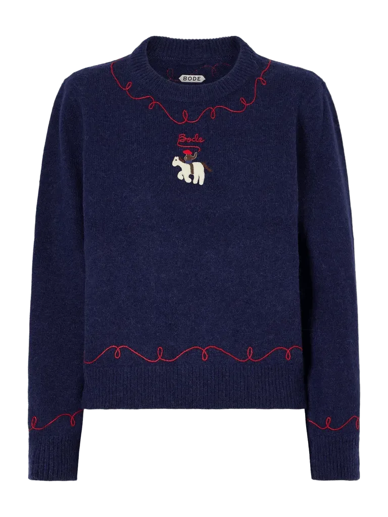 Cowboy embroidered appliquéd alpaca and merino wool-blend sweater
