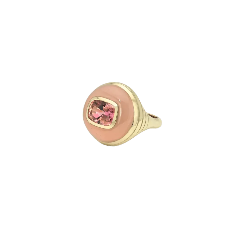 3.37ct Cushion Pink Tourmaline in Guava Quartz Petite Lollipop Ring