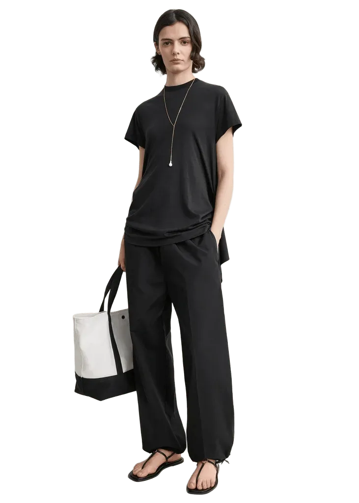 Drawstring cotton trousers black