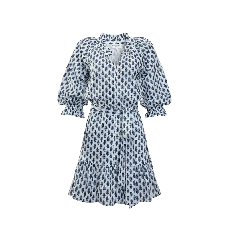 White Block Print Floral Fiona Dress